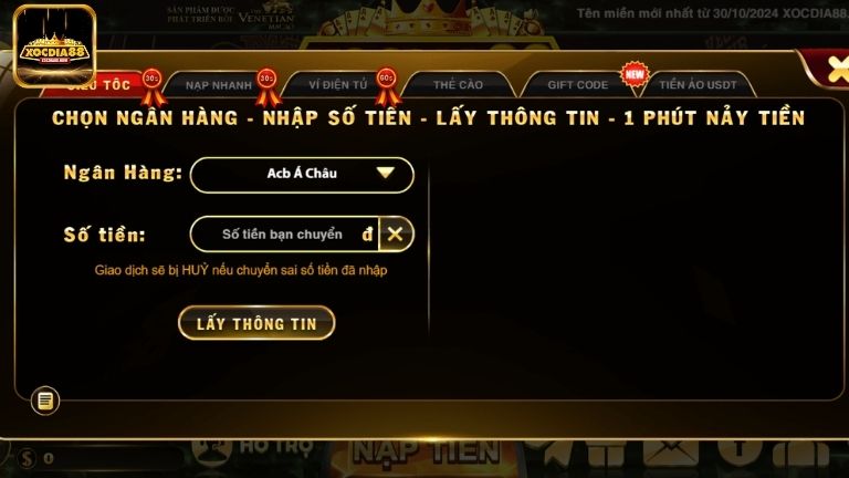 Có 6 phương thức thanh toán Xocdia88 khác nhau anh em dễ dàng lựa chọn