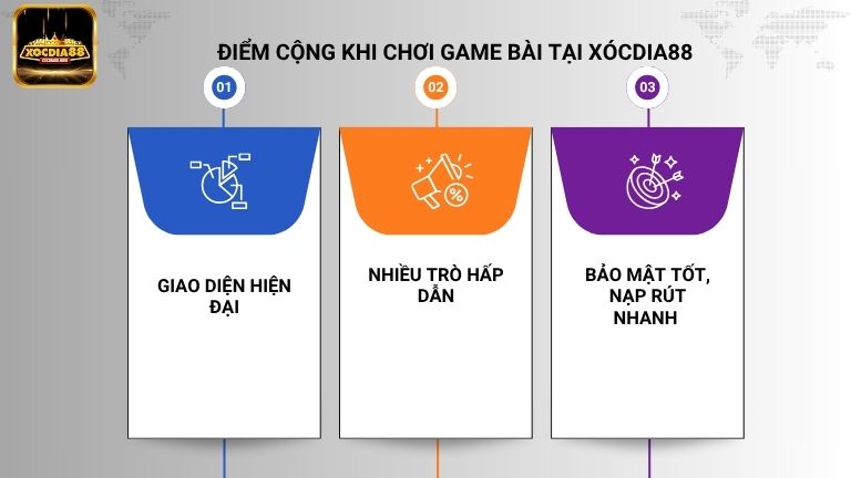 Tham gia game bài tại Xocdia88 anh em sẽ nhận thấy nhiều điểm cộng tuyệt vời